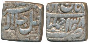 Akbar, Silver Square Rupee, 11.23g, Ahmedabad Mint, Ilahi type, Month Aban, Year 38 (KM 84