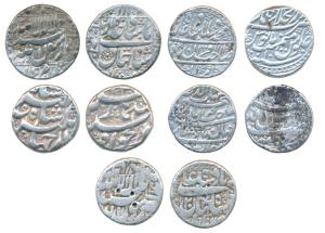 Jahangir, Silver Rupee (5), Qandhar Mint, AH 102X/15; Shah Jahan, Silver Rupee (3), Patna 