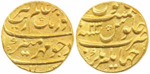 Aurangzeb, Gold Mohur, 11.0g, Jahangirnagar (Dhaka) Mint, RY 23, complete mint name at bot