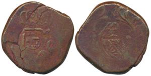 Goa, Miguel (1828-1834 AD), Copper Tanga, 38.37g, overstruck on a 60 Reis coin, two impres