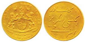 Gold Mohur (Ashrafi), 11.38g, 1819, obv. coat of arms of the East India Company, rev. Pers