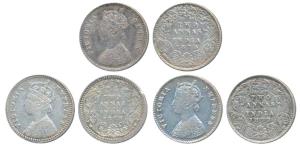 Victoria Queen & Empress, Silver 2 Annas (3), 1875, Calcutta Mint, A / I / No mint mark (P