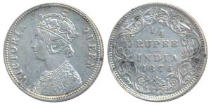 Victoria Queen, Silver ¼ Rupee, 1876, Calcutta Mint, A / I / No mint mark (Prid 381). Abou
