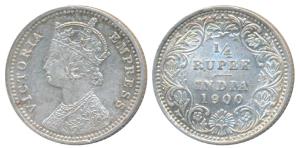 Victoria Empress, Silver ¼ Rupee, 1900, Calcutta Mint, C / II / C incuse (Prid 403). Mint 
