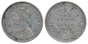 Victoria Empress, Silver Rupee, 1883, Bombay Mint, A3 / I / B raised and dot, (Prid 163). 
