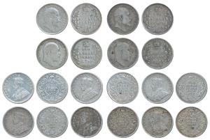 Edward VII, Silver 2 Annas (4), 1903, 1907, 1908, 1910; George V, Silver 2 Annas (6), 1912