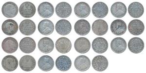 Edward VII, Silver ¼ Rupee (4), 1904, 1906, 1908, 1910; George V, Silver ¼ Rupee (6), 1913