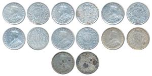 George V, Silver 2 Annas (6), 1912, 1913, 1914 (2), 1916 (2), 1917. Fine to Very Fine+. (7