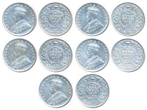 George V, Silver 2 Annas (5), 1917, Calcutta Mint. Uncirculated. (5)