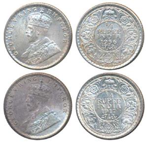 George V, Silver ¼ Rupee, 1917, Calcutta Mint, (Prid 446); George V, Silver ¼ Rupee, 1936,