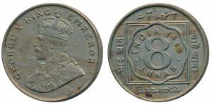 George V, Cupro-Nickel 8 Annas, 1919, Calcutta Mint, (Prid 870). Extremely Fine, Scarce.