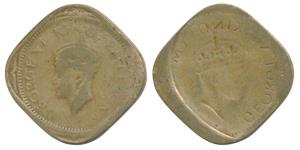 George VI, Nickel-Brass 2 Annas, Error, obv. brockage, nice near complete lakhi impression