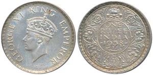 George VI, Silver Rupee, 1938, Bombay Mint, A / I / without dot (Prid 233). Mint State.