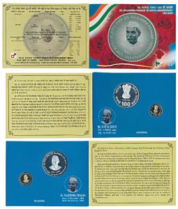 2009 Proof Set, Dr. Rajendra Prasad 125 Birth Anniversary, set of 2, Rupees 5 and 100. In 