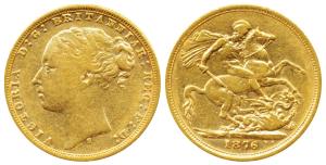 Australia, Victoria, Gold Sovereign, 8g, 1876, Young head, ‘S’ mint mark for Sydney Mint (