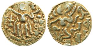 Ceylon, Shri Lankan Kings, Gold Kahavanu, 4.34g, Anonymous, Chola type, obv.king seated ri