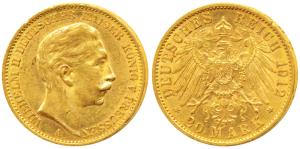 Germany, Prussia, Wihelm II, Gold 20 Mark, 8g, Berlin Mint, 1912 A. (KM 521). Very Fine+, 
