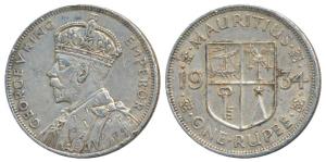 Mauritius, Silver Rupee, George V, 1934 (KM 17). Two edge knicks, About Extremely Fine, Ra