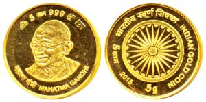 Mahatma Gandhi, Gold Token, 5g, obv.bust of Gandhiji, rev. Ashoka chakra. Proof. Issued by