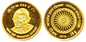Mahatma Gandhi, Gold Token, 10g, obv.bust of Gandhiji, rev. Ashoka chakra. Proof. Issued b