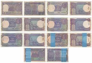 Rupee 1 Bundle (7), 1975 M. G. Kaul; 1978 Manmohan Singh; 1981 R. N. Malhotra; 1981 M Nara
