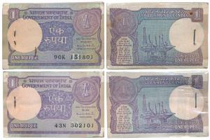 Rupees 1 bundle (2), 1991 & 1994 Montek Singh Ahluwalia. About Uncirculated and Uncirculat