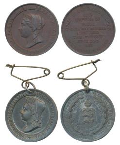Golden Jubilee of Queen Victoria's reign, White Metal and Bronze Medal, 1889. Extremely Fi