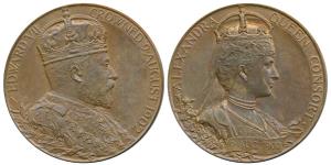 Edward VII Coronation Medal, Copper, 80.4g, obv. bust of the Emperor to right, rev. bust o