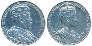 Edward VII Coronation Medal, Silver, 86.22g, obv. bust of the Emperor to right, rev. bust 