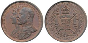 Edward VII Coronation Medal, Copper, 25.5g, 1902, obv. conjoined busts of Edward and Alexa