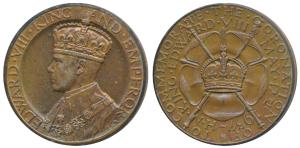 Edward VIII Coronation Medal, Bronze, 17.44g, obv. crowned bust of the ruler to left, rev.