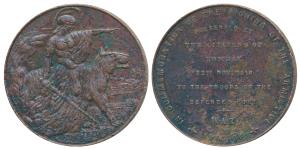 In Commemoration of the signing of Armistice, Bronze Medal, obv. lion and a warrior facing