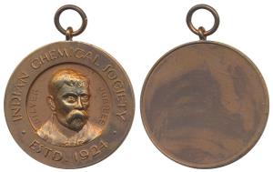 Indian Chemical Society, Bronze Medal, obv. portrait of founder Prafulla Chandra Ray, Estd