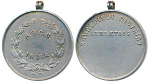 Army Sports Control Board, Silver Medal, obv. Rawalpindi District, Athletics, rev. A.S.C.B