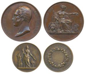 Belgium, Leopold I, Medal (2), rev. nude figure seated atop a lion, Victory head at base, 