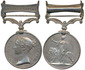 Indian Mutiny 1857-58 Medal, Silver, Central India Bar, rev. Britannia standing bestowing 