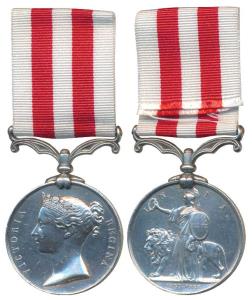 Indian Mutiny 1857-58 Silver Medal, rev. Britannia standing bestowing victor’s laurels wit