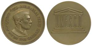 Jawaharlal Nehru Centenary, Bronze Medal, issued by UNESCO in 1989, rev. UNESCO struck by 