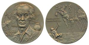 Salvador Dali, Bronze Medallion, 137g, obv. portrait of Dali with date 1904, rev. his famo