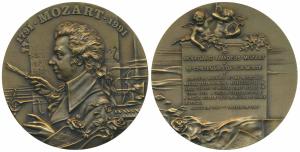 Wolfgang Amadeus Mozart (1756-1791), 200th Death Anniversary Medal, Bronze Large Medal, 28