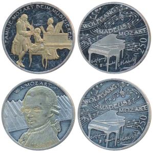 Wolfgang Amadeus Mozart (1756-1791), Gold Gilt on Bronze Medal (2), obv. scene of Mozart l