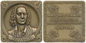 Vivaldi (1678 - 1741), Italian Maestro and Composer, Bronze Square Medallion, rev. his yea
