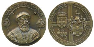 Discovery of India in 1498, Bronze Medallion, obv. Vasco Da Gama, with Armillary sphere se