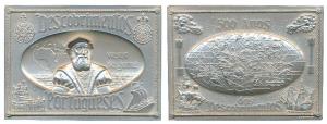 500th Anniversary of Discovery of India, Very Large Rectangle Silvered Bronze Plaque, obv.