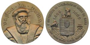 Vasco Da Gama, Heavy Bronze Medallion, 1969, 5th centenary of his birth, obv. Portrait and