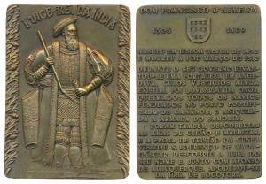 First Viceroy of India Dom Francisco D'almeida, Rectangle Heavy Bronze Medallion, obv. ful