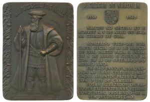 Third Viceroy of India Garcia De Noronha, Rectangle Heavy Bronze Medallion, obv.full lengt
