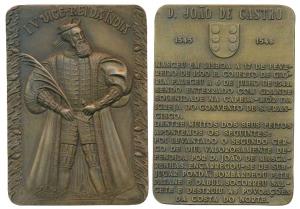 Fourth Viceroy of India D. Joao De Castro, Rectangle Heavy Bronze Medallion, obv. full len