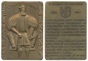 Fifth Viceroy of India D. Afonso De Noronha, Rectangle Heavy Bronze Medallion, obv. full l
