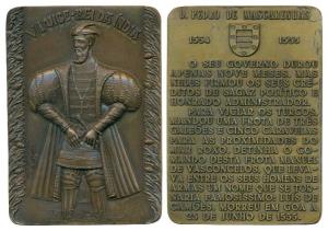 Sixth Viceroy of India D. Pedro De Mascarenhas, Rectangle Heavy Bronze Medallion, obv.full